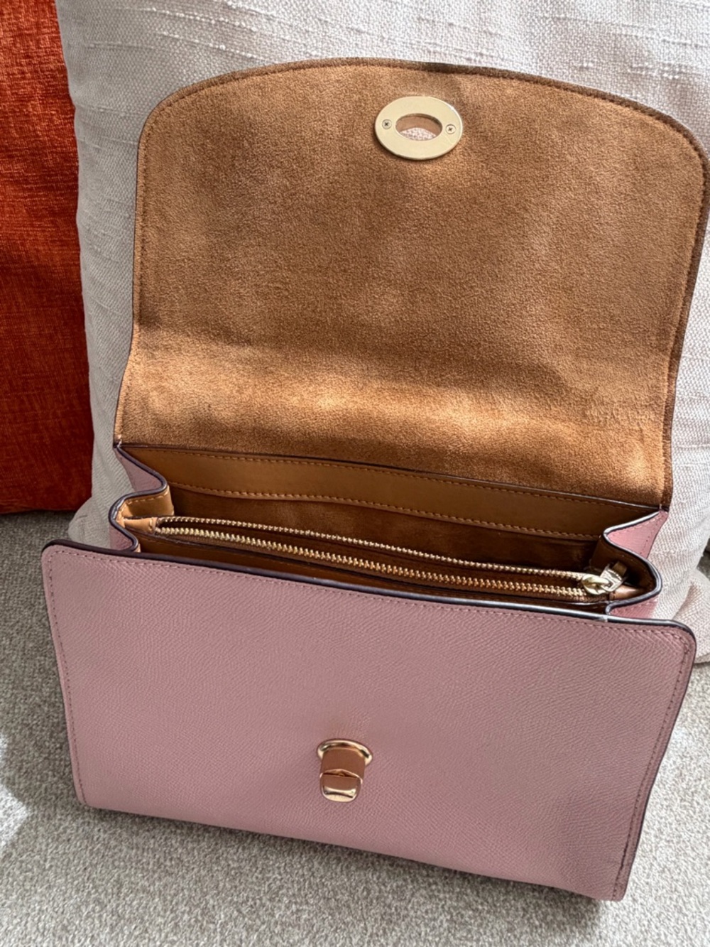 Coach Pink Crossgrain Leather Top Handle Turnlock Flap Satchel Bag - Picture 11 of 12